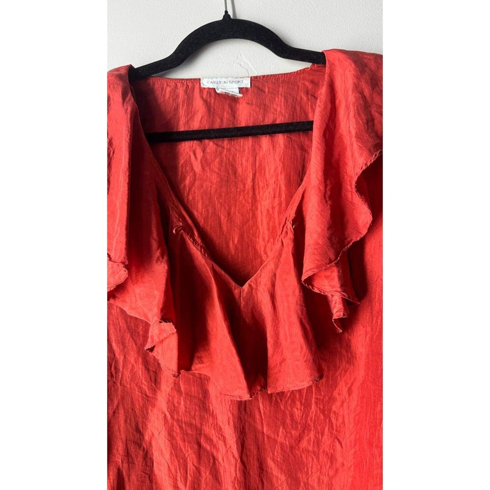 Carlton Sport Vintage 100% Silk Ruffle Blouse M Old Money Preppy Academia 80s - Picture 3 of 5